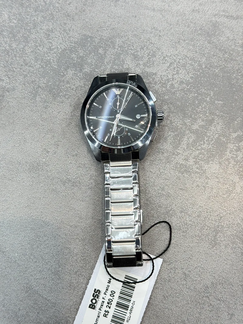 Relógio Armani Prata Fundo Preto Mod. 4
