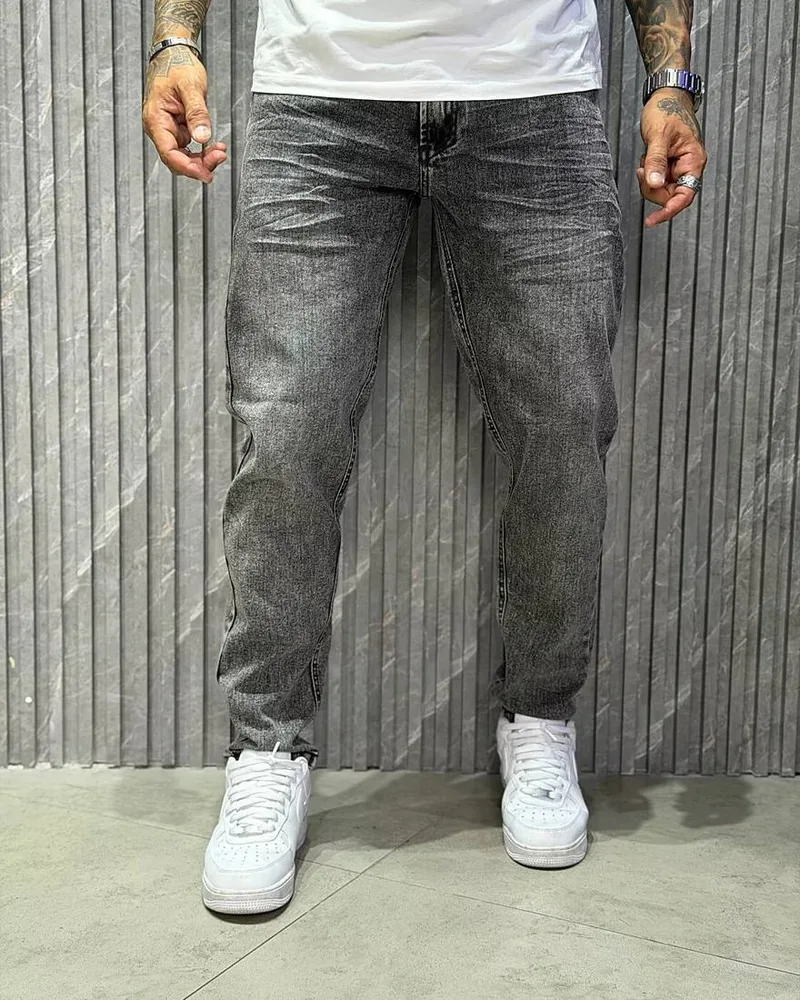 Calça Jayjones jeans cinza/preto lavagem marcada