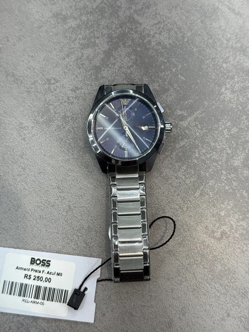 Relógio Armani Prata Fundo Azul Mod. 5