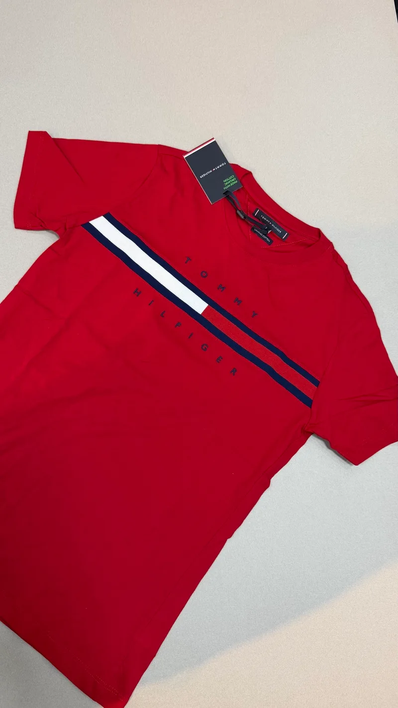 Camisa Tommy Hilfiger 23 - Vermelha faixa branca azul-marinho vermelha Tommy Hilfiger