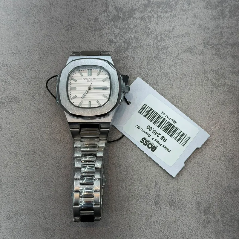 Relógio Patek Philippe Prata Fundo Branco Mod. 2