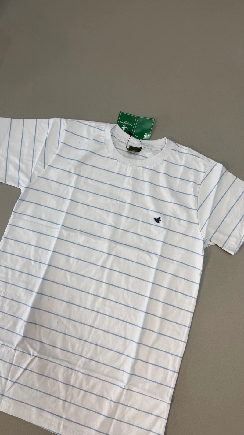 Camisa Brooksfield 57 - Branca listrada azul-claro