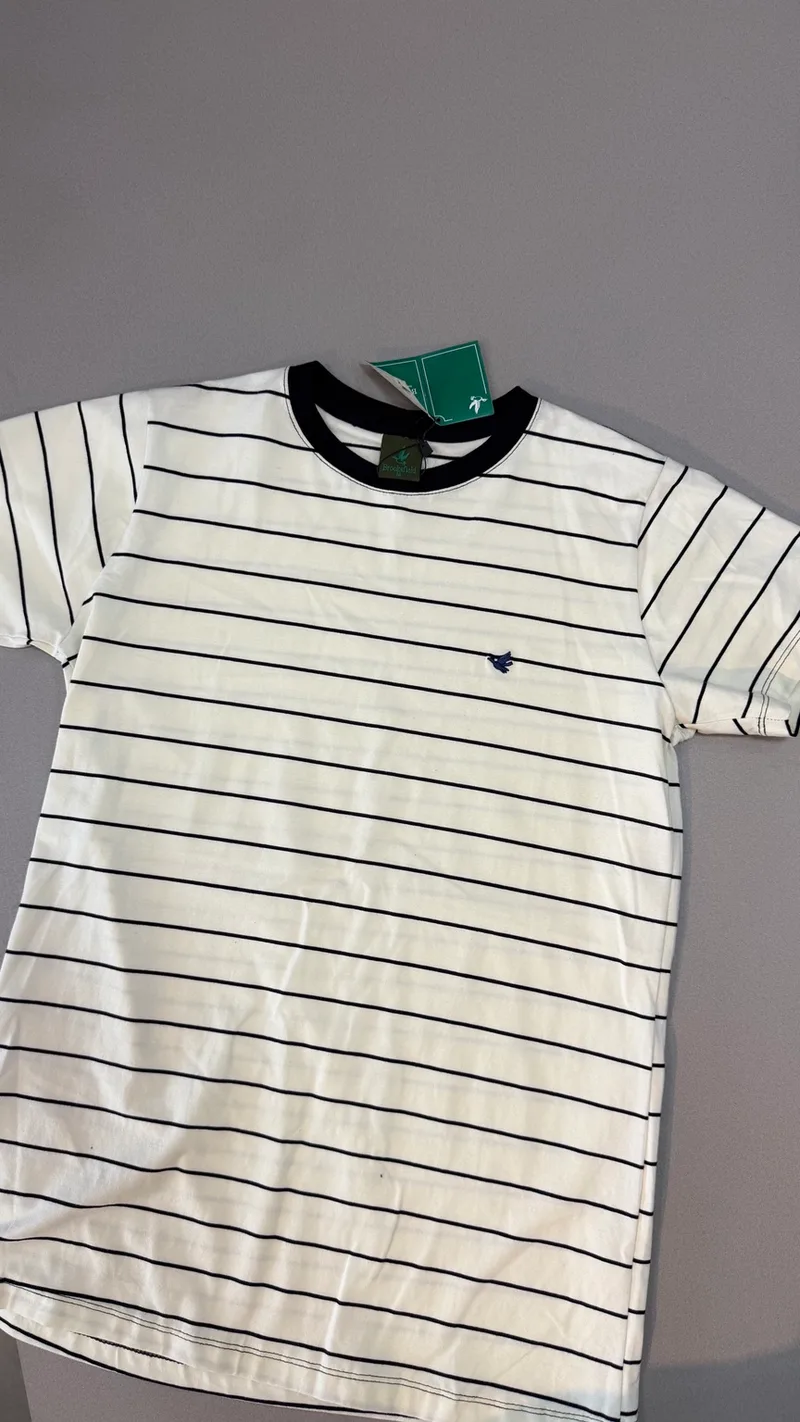 Camisa Brooksfield 23 - Branca listras azul-marinho gola azul-marinho