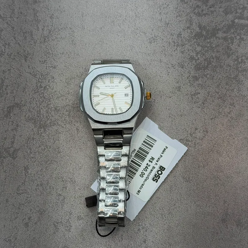 Relógio Patek Philippe Prata Fundo Branco/Dourado Mod. 3