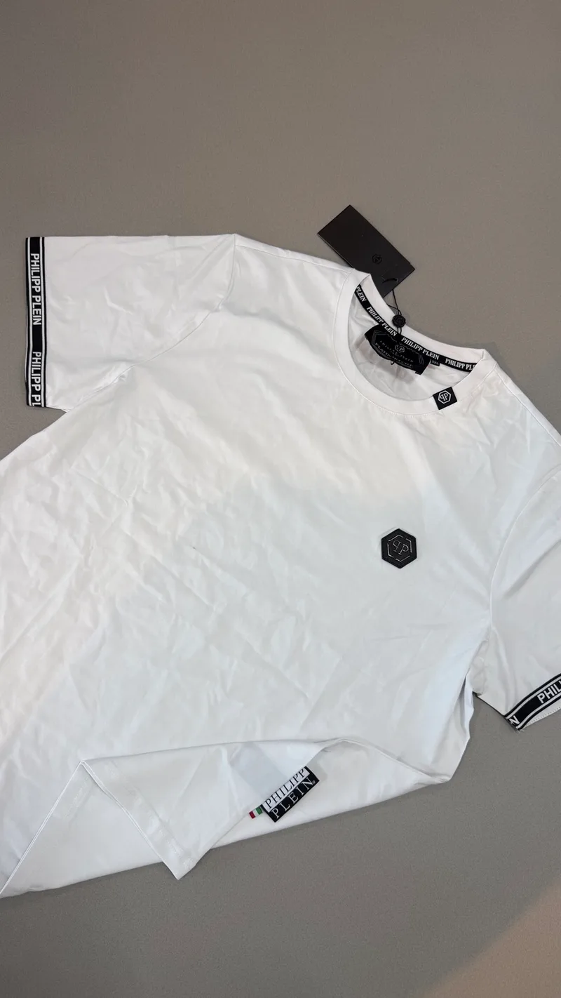 Camisa Philipp Plein 43 - Branca logo PP e faixa nas mangas