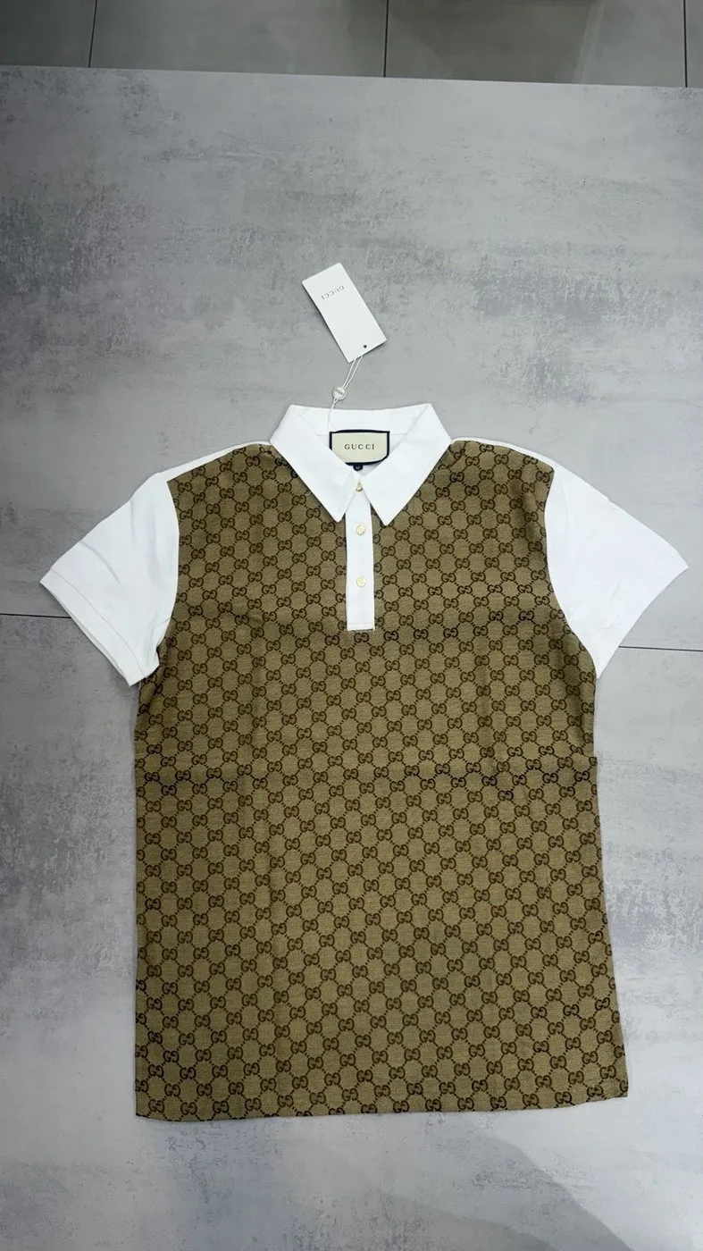 Camisa Gucci Polo Monograma Bege/Branco