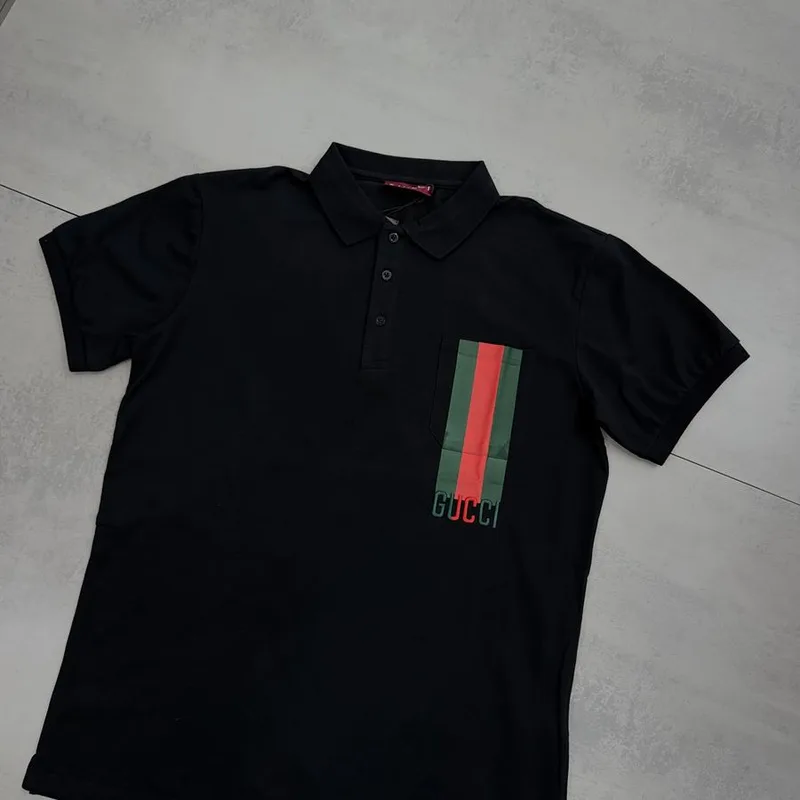 Camisa Polo Gucci Preta Bolso Web Verde/Vermelho