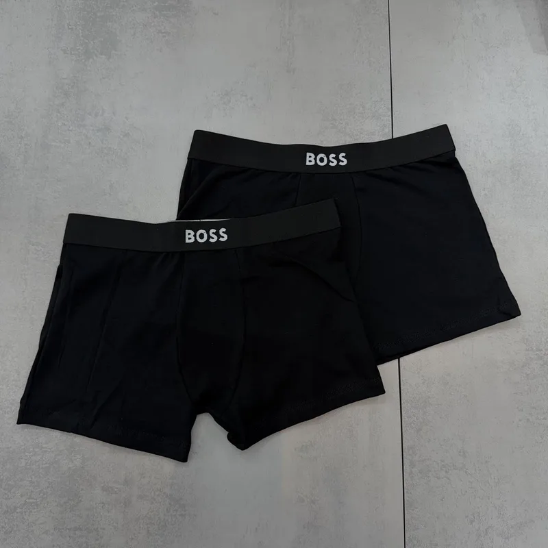 Cueca Boxer BOSS Preta Logo Branco