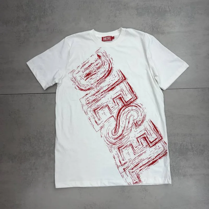 Camisa Diesel Branca Escrita Vermelha