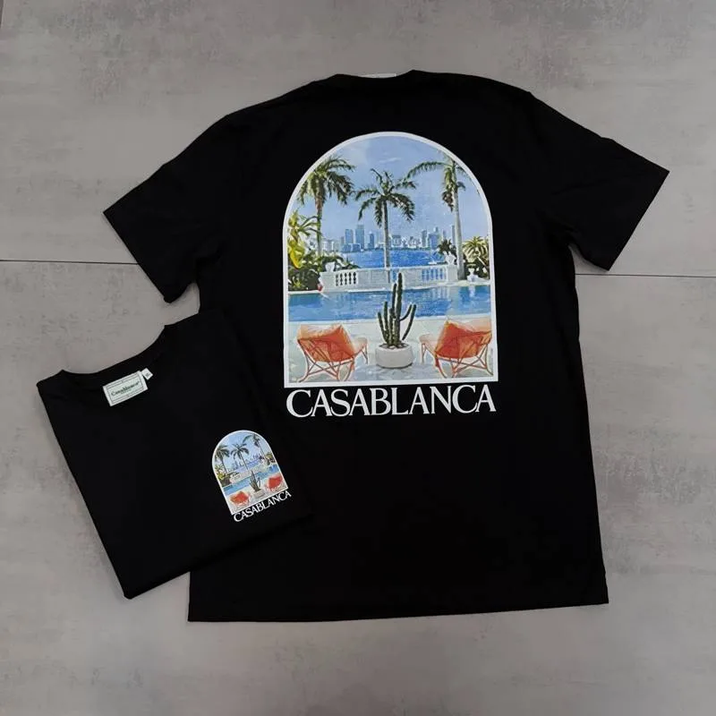 Camisa Casablanca Preta Piscina e Coqueiros