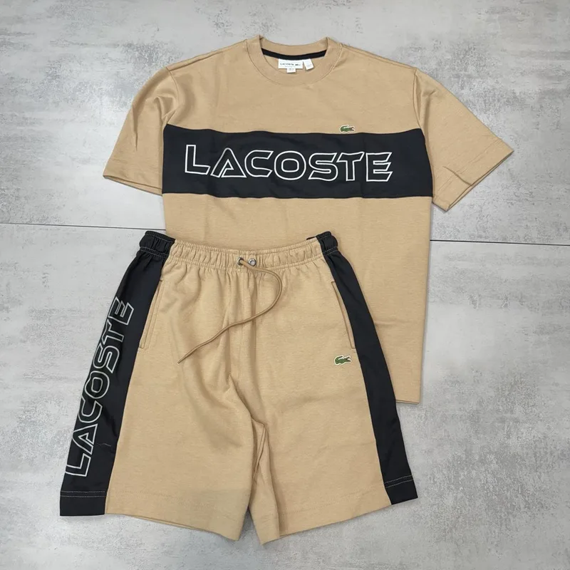 Conjunto Verão Lacoste Moletinho Bege/Preto