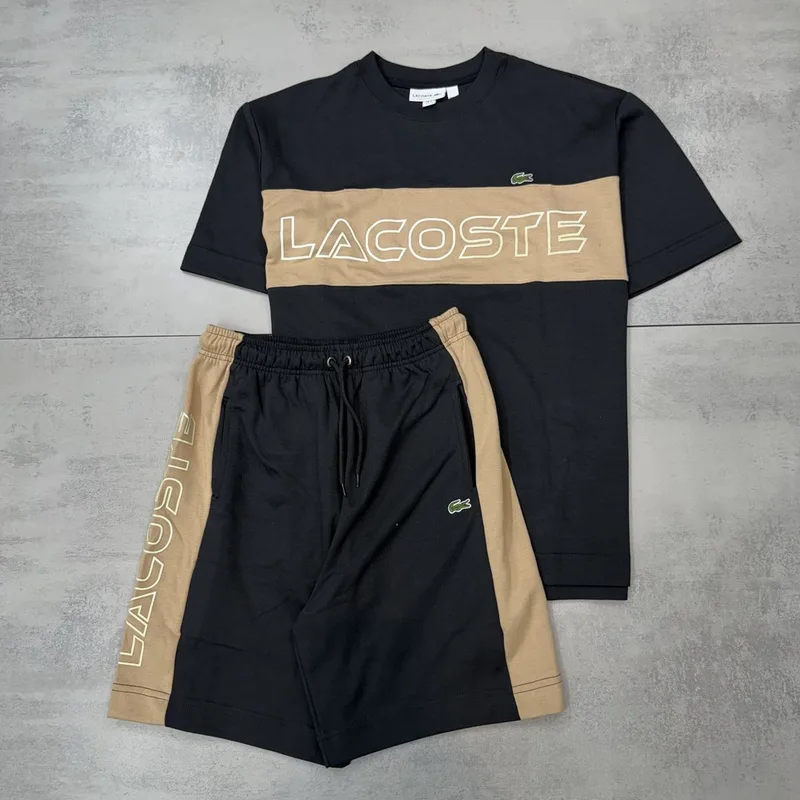 Conjunto Verão Lacoste Moletinho Preto/Bege