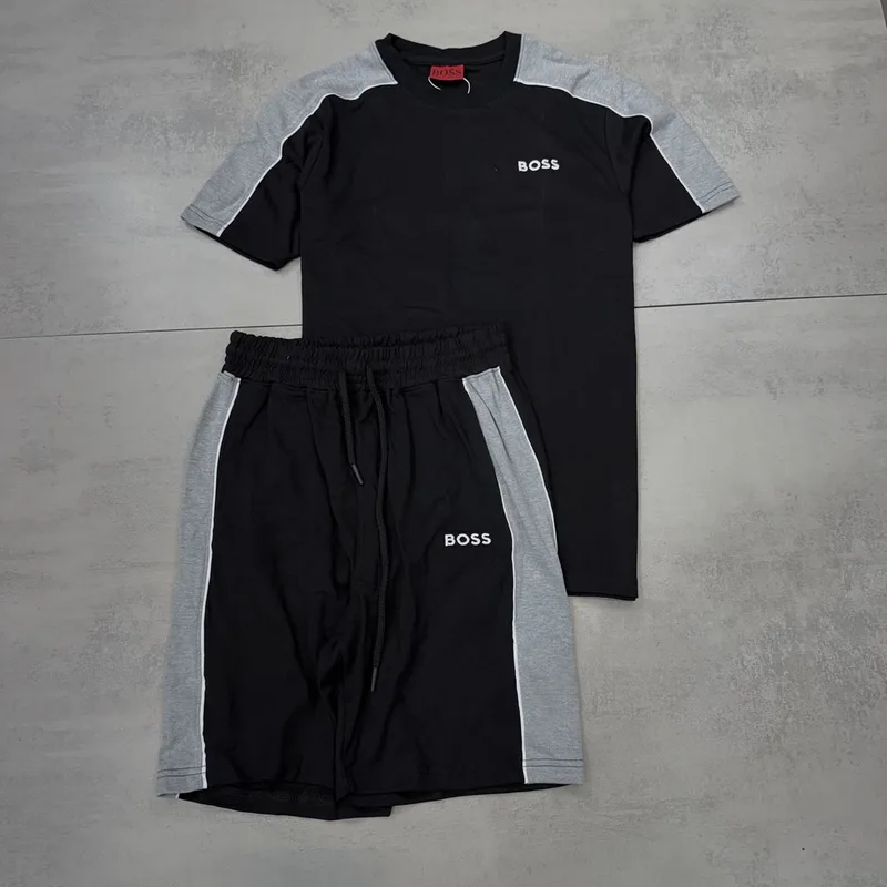 Conjunto Verão Boss Moletinho Preto/Cinza