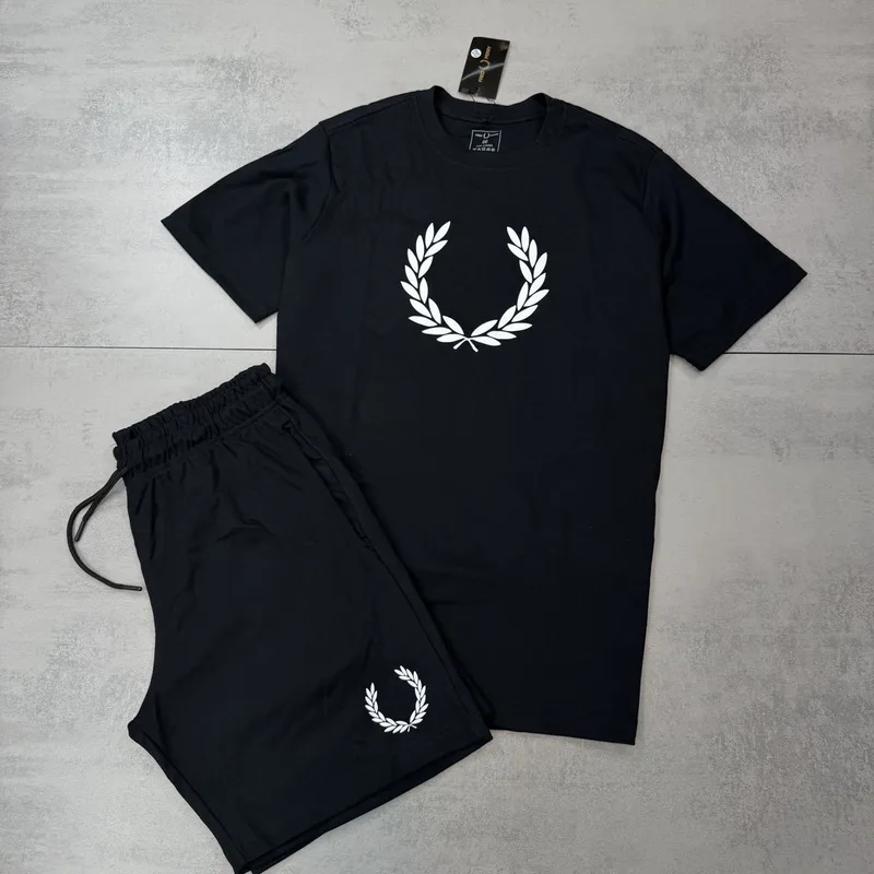 Conjunto Verão Fred Perry Moletinho Preto