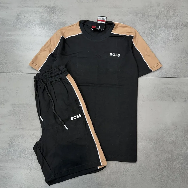 Conjunto Verão Boss Moletinho Preto/Bege