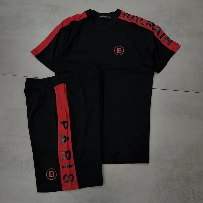 Conjunto Verão Balmain Moletinho Preto/Vermelho