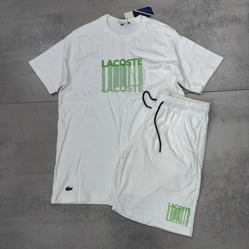 Conjunto Verão Lacoste Moletinho Branco/Verde