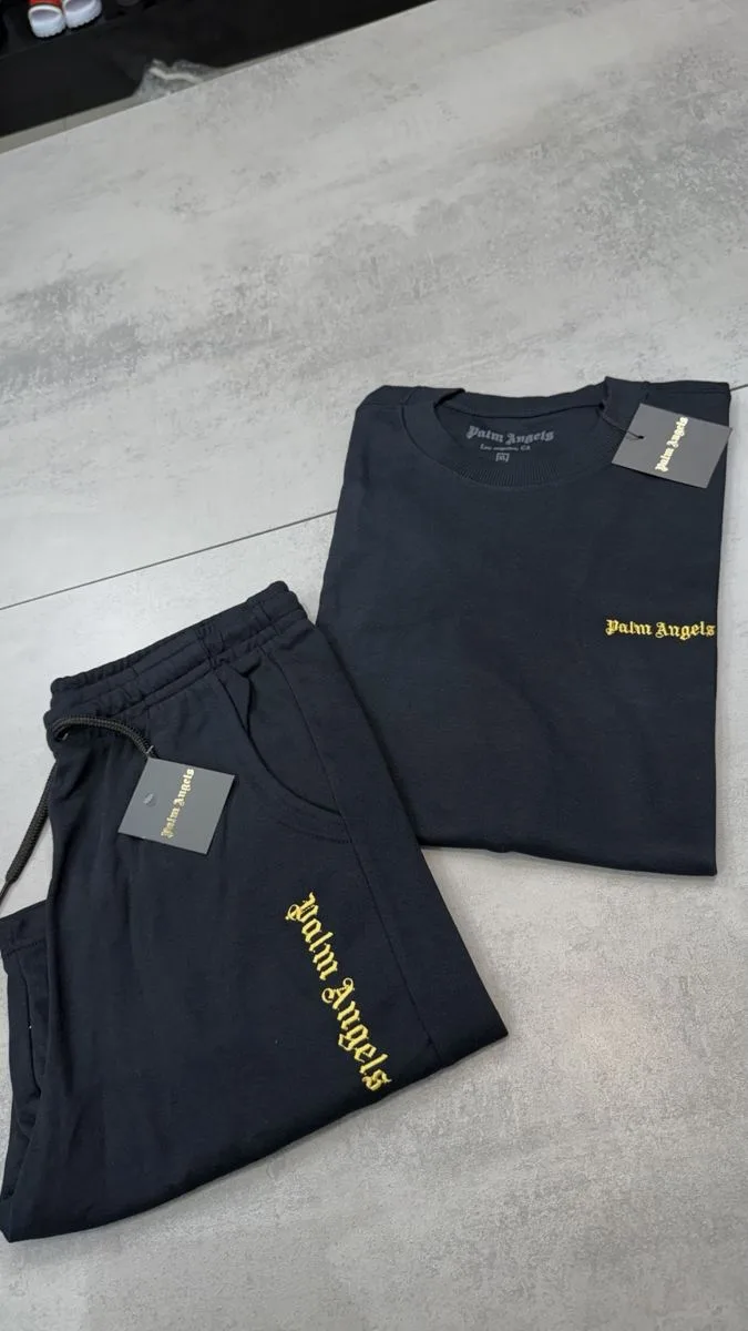 Conjunto Verão Palm Angels Moletinho Preto/Dourado