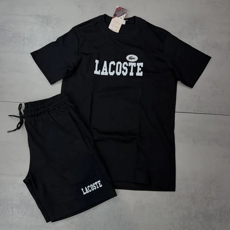 Conjunto Verão Lacoste Moletinho Preto/Branco Modelo 2