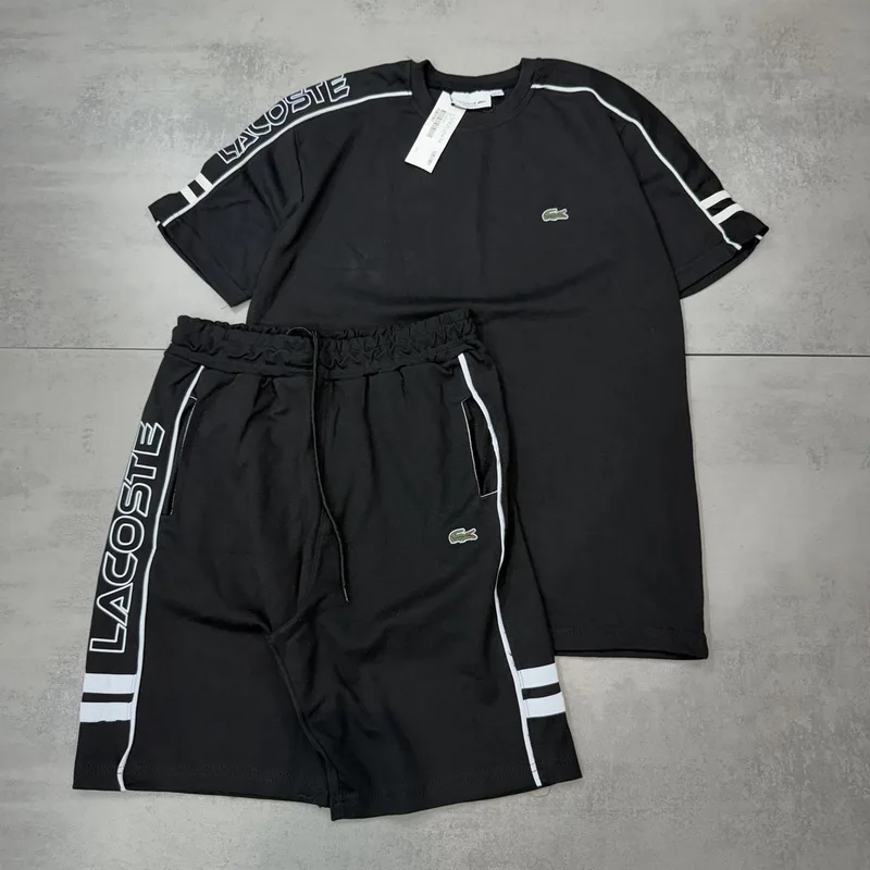 Conjunto Verão Lacoste Moletinho Preto/Branco Modelo 3
