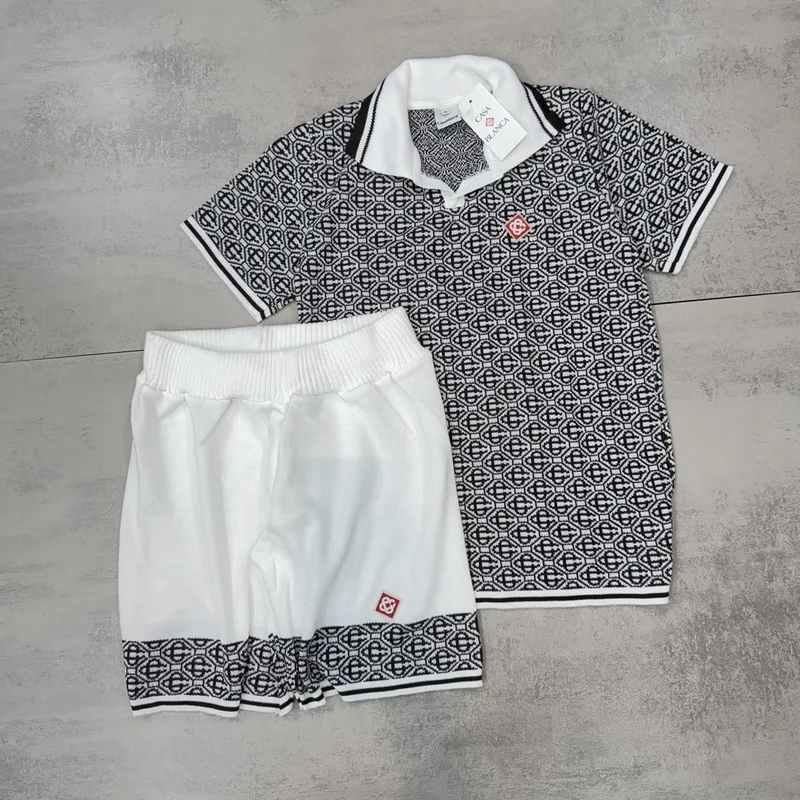 Conjunto Verão Casa Blanca Crochê Branco/Preto Monograma