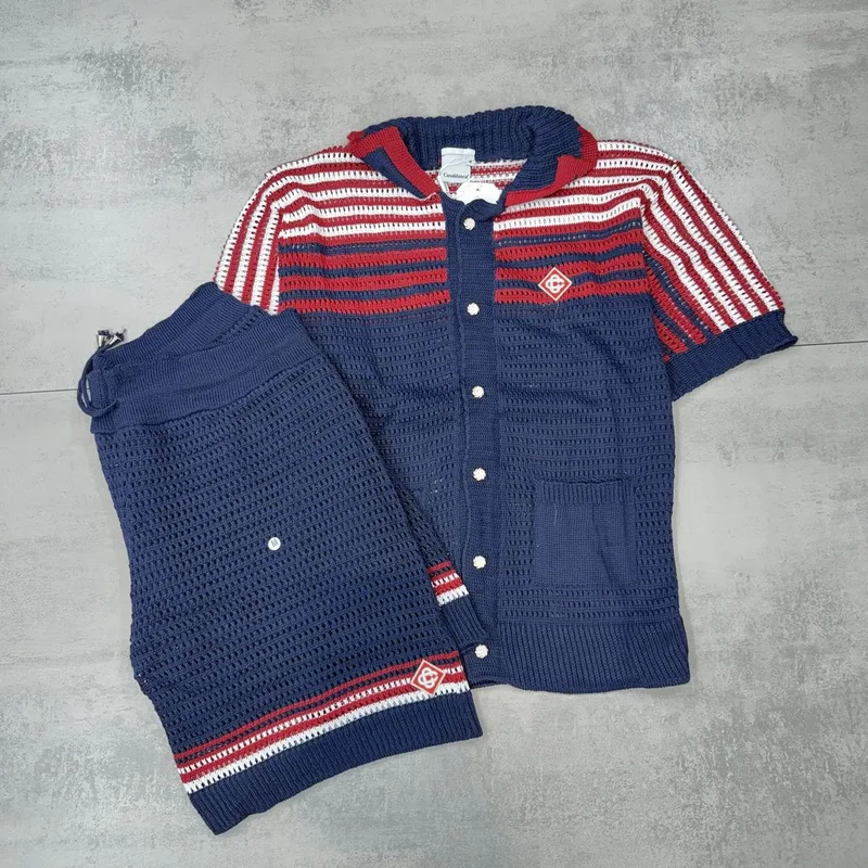 Conjunto Verão Casa Blanca Crochê Azul/Branco/Vermelho