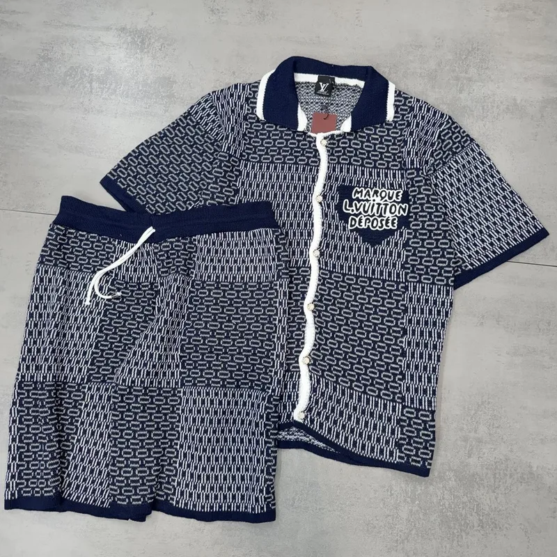 Conjunto Verão Louis Vuitton Crochê Azul/Branco