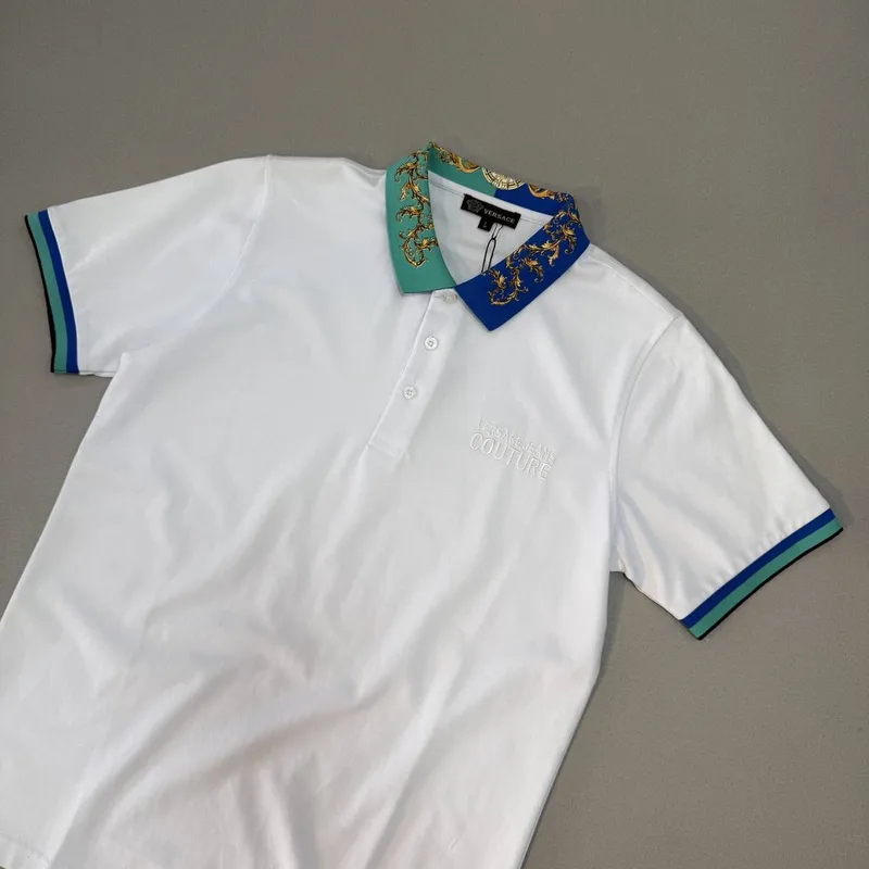 Polo Versace 59 Branca Gola Azul Verde