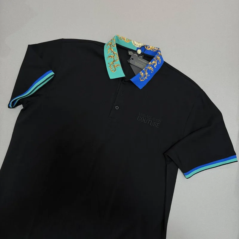 Polo Versace Preta Gola Azul Verde