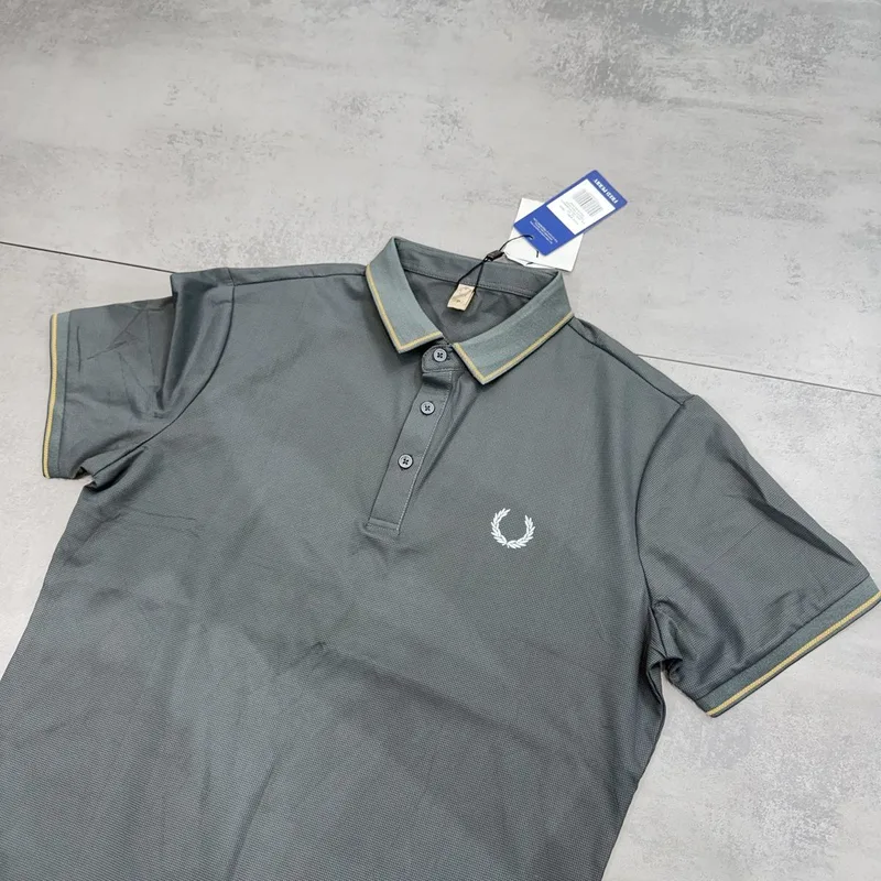 Camisa Polo Fred Perry Poliamida Verde/Cinza