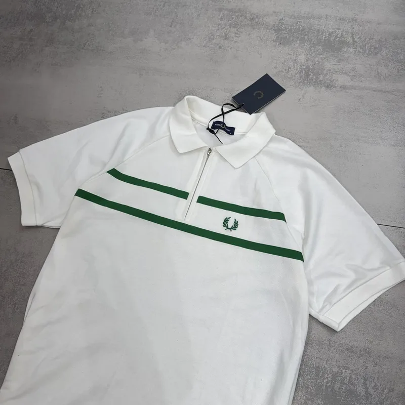 Camisa Polo Fred Perry Branca/Verde com Zíper
