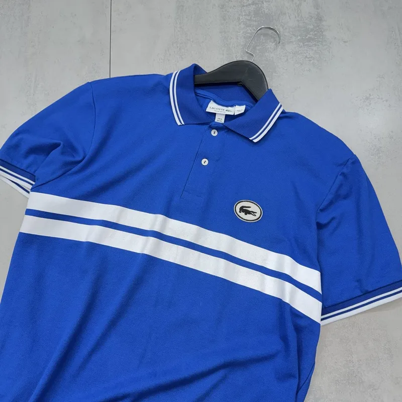 Camisa Polo Lacoste Azul Royal Faixas Brancas