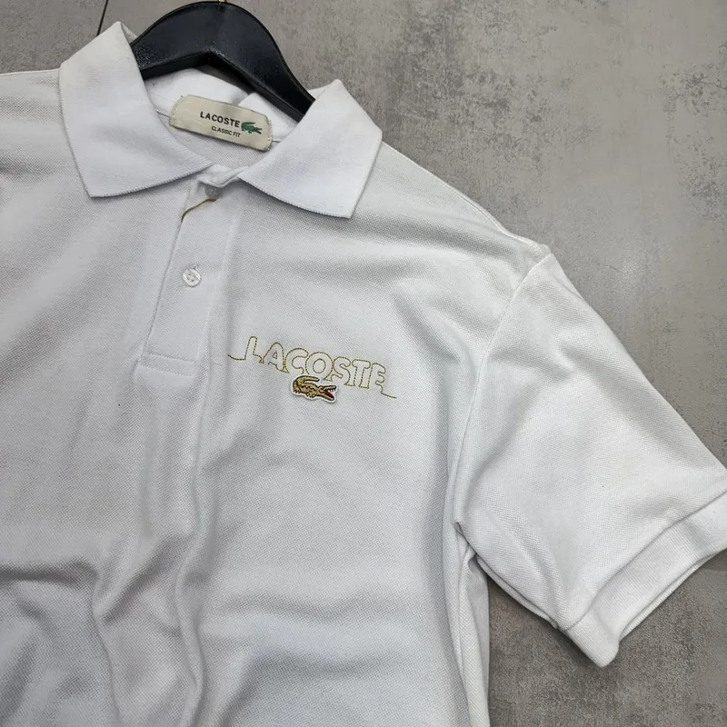 Camisa Polo Lacoste Branca Bordado Dourado