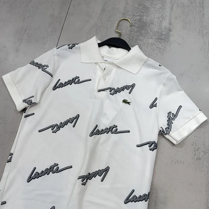 Camisa Polo Lacoste Branca Estampada Logo Script