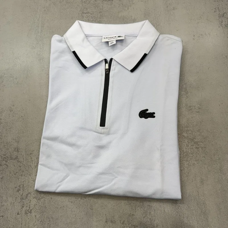Camisa Polo Lacoste Branca com Ziper Preto