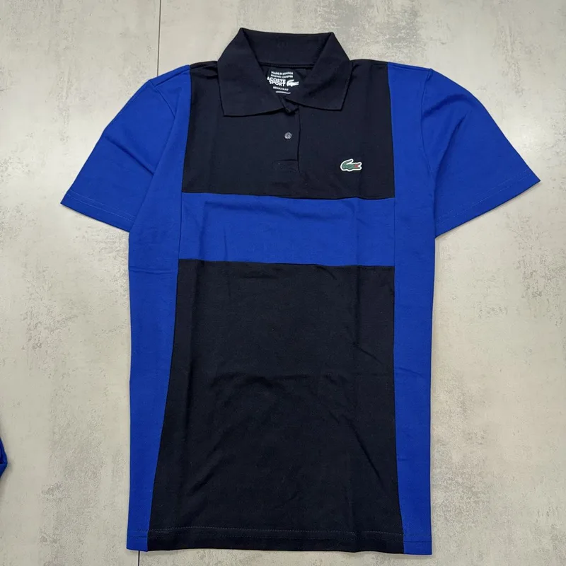 Camisa Polo Lacoste Azul Royal/Preta Color Block