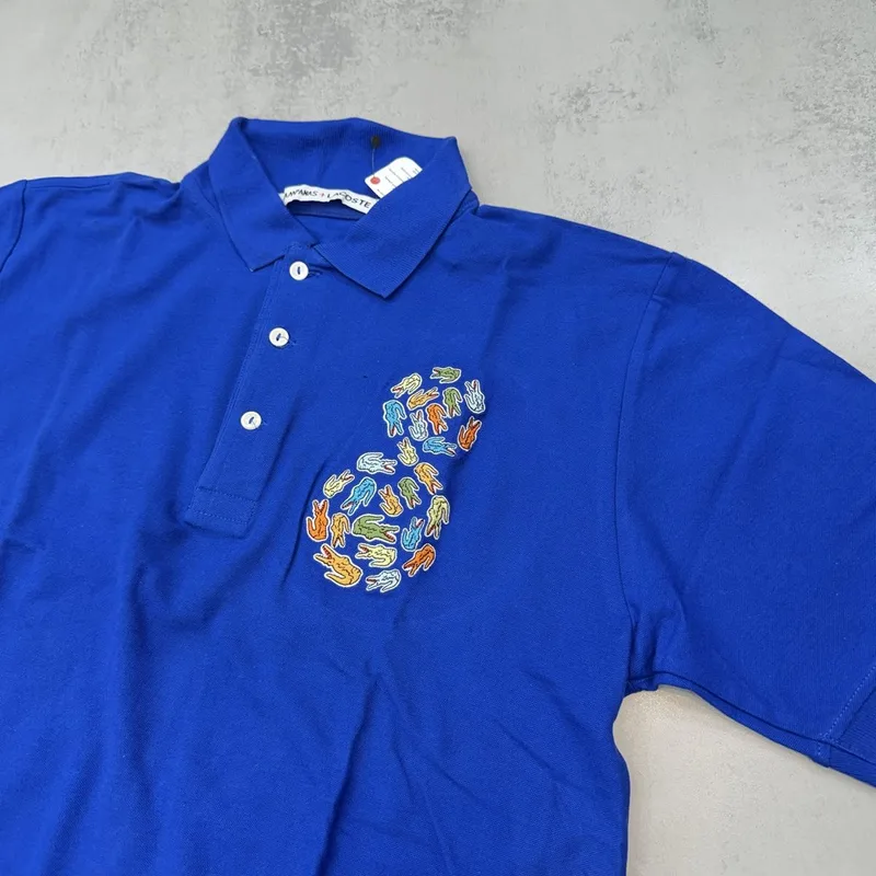 Camisa Polo Lacoste Azul Royal Bordado Multicolorido