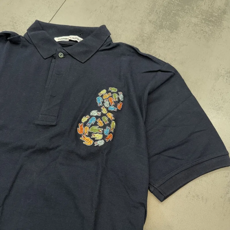 Camisa Polo Lacoste Preta Bordado Multicolorido