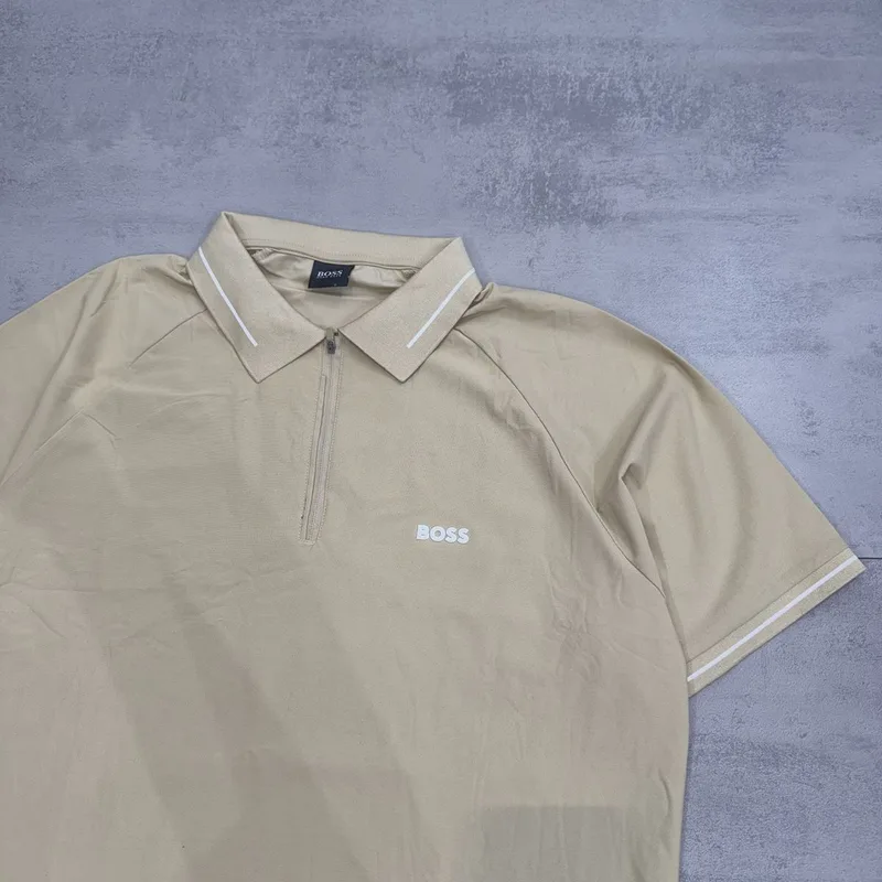 Camisa Polo Boss Bege com Zíper
