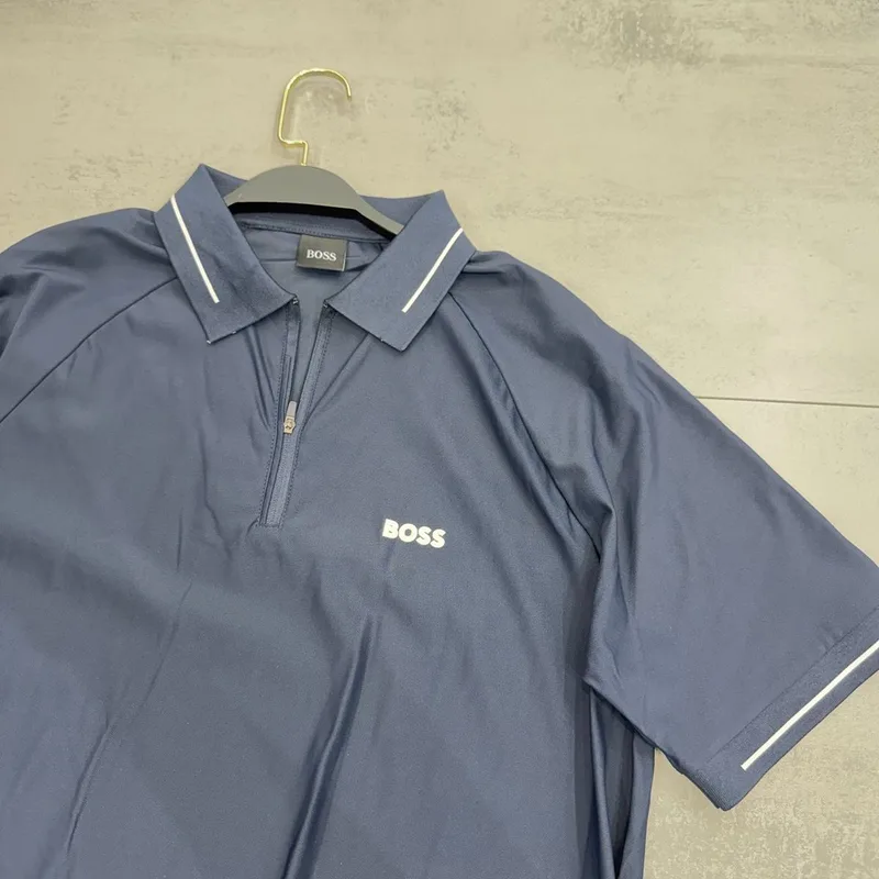 Camisa Polo Boss Azul Acinzentado com Zíper