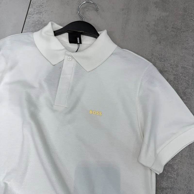 Camisa Polo Boss Branca Logo Dourado