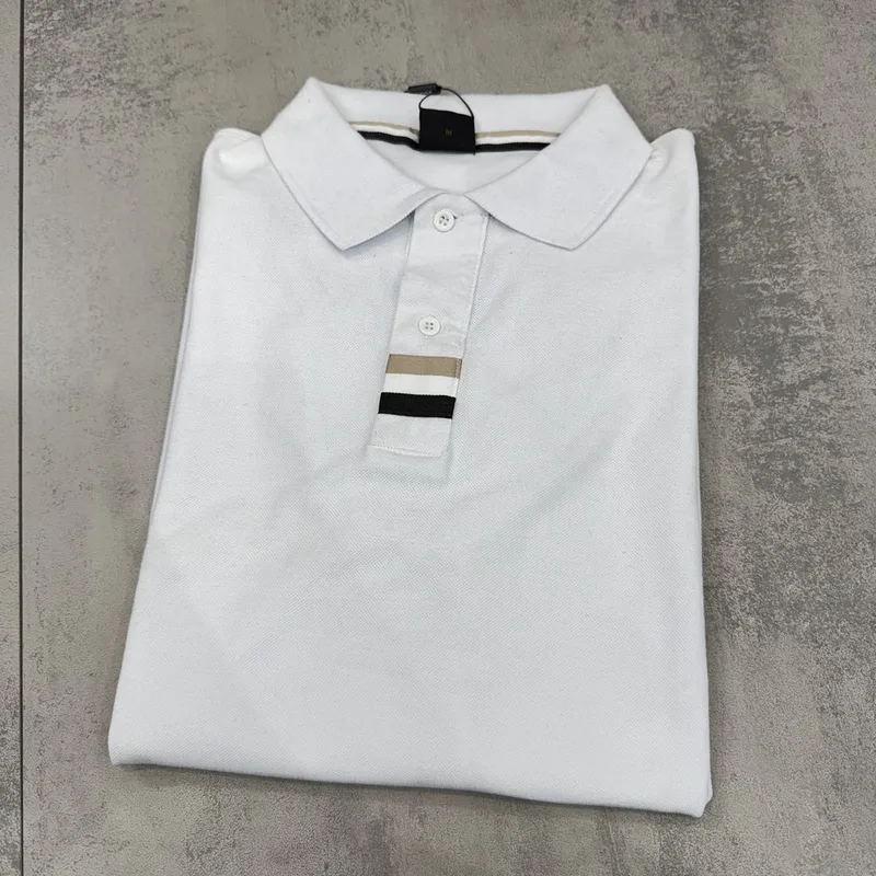 Camisa Polo Boss Branca Faixa Bege/Branca/Preta