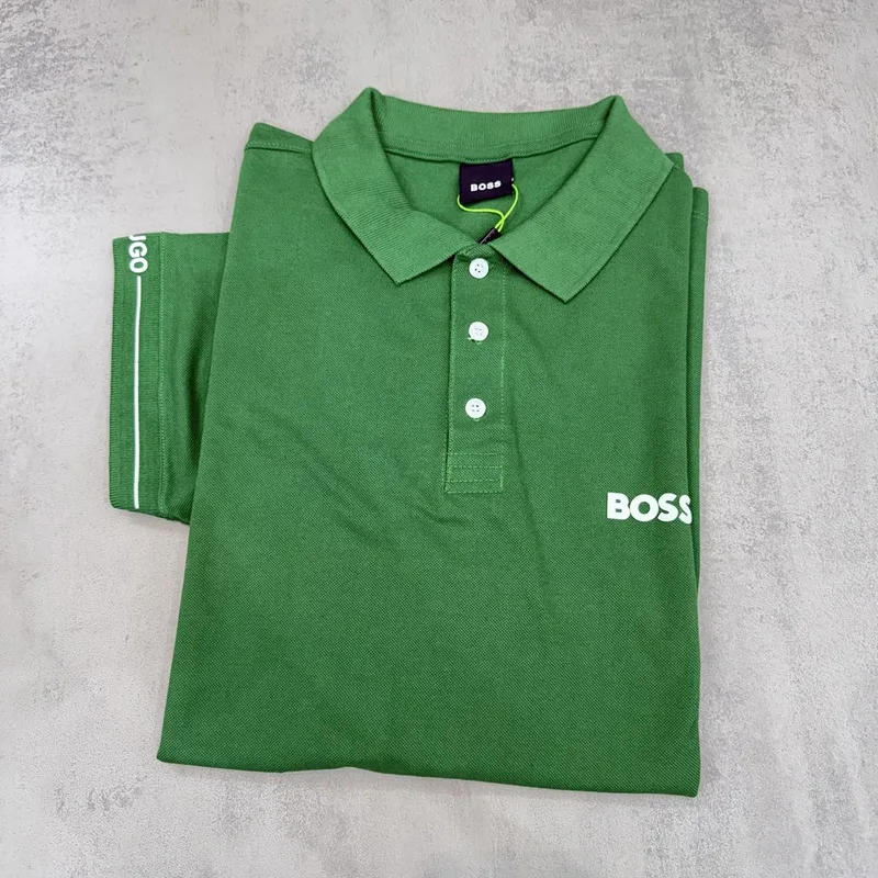 Camisa Polo Boss Verde Logo Branco