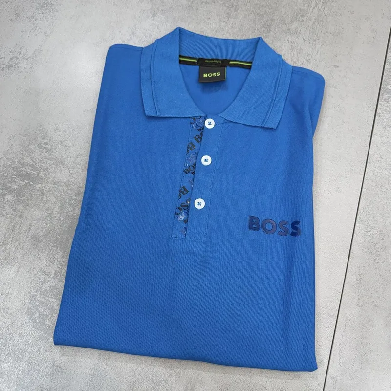 Camisa Polo Boss Azul Royal Logo Azul Escuro