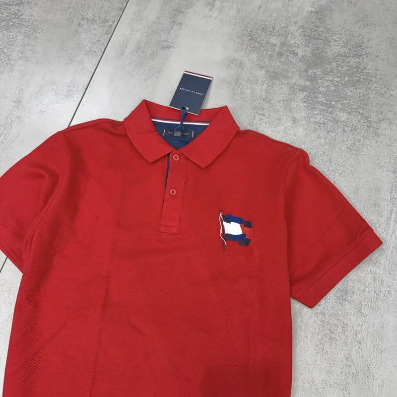 Camisa Polo Tommy Hilfiger Vermelha Logo Bandeira