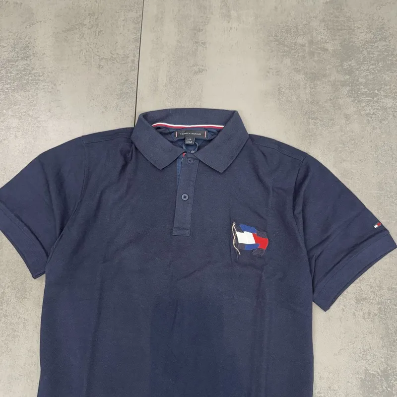 Camisa Polo Tommy Hilfiger Azul Marinho Logo Bandeira