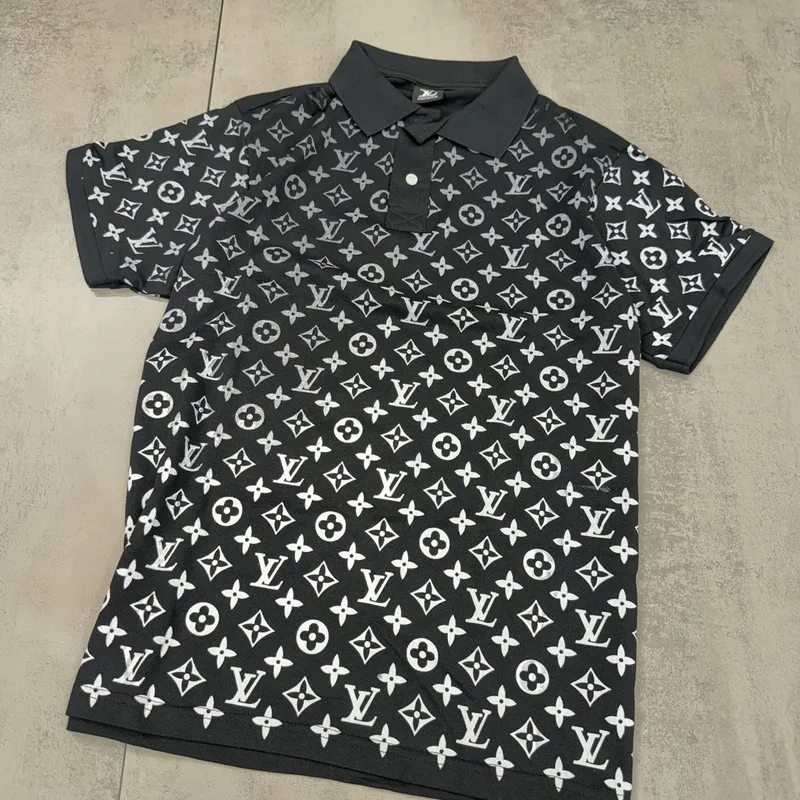 Camisa Polo Louis Vuitton Preta Monograma Branco