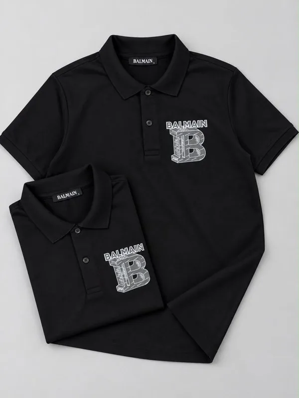 Camisa Polo Balmain Preta Logo B Branco