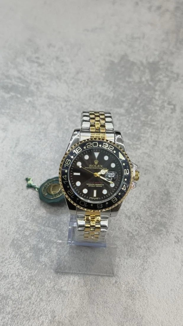 Relógio Rolex Yacht-Master Prata/Dourado Mostrador Preto