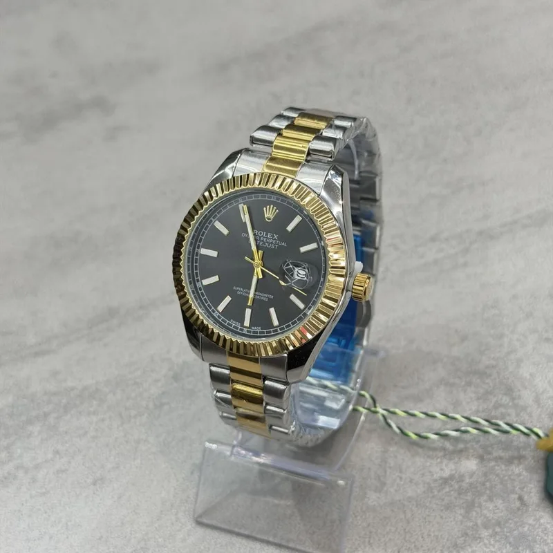 Relógio Rolex Prata/Dourado Mostrador Preto